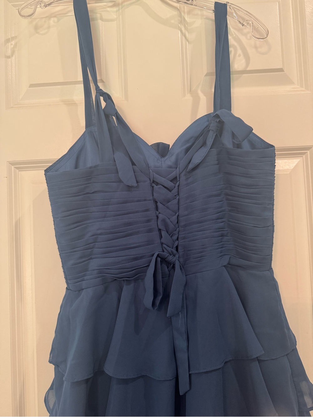 Teal Blue Tiered Ruffle Chiffon Gown - Picture 4 of 5